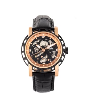 Reloj automático Reign Stavros con correa de cuero y esqueleto