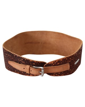 Cinturón de Mujer Scervino Street Marrón de Cuero Ancho con Diseño Bordado y Logo