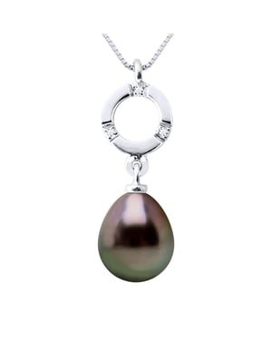Diamante colgante 0.010 CTS Cultured Pearl Tahiti Pear 8-9 mm de oro blanco