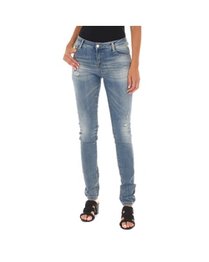 Pantalon Tejano Largo efecto gastado y roto 10DB50305 mujer