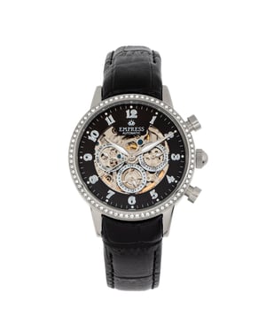 Reloj automático Empress Beatrice con esfera esquelética y correa de cuero con día y fecha