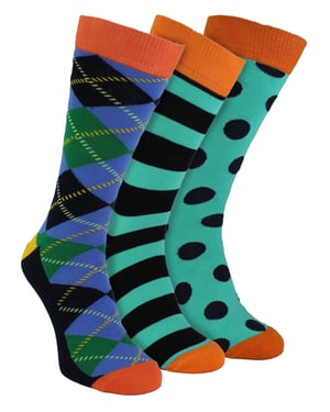 HS by Happy Socks - Pack de 3 calcetines de vestir divertidos - Argyle (Azul)