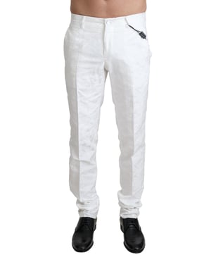 Pantalones de traje de jacquard blanco brocado Dolce & Gabbana para hombre