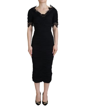 Vestido midi ajustado negro de encaje y seda para mujer de Dolce & Gabbana