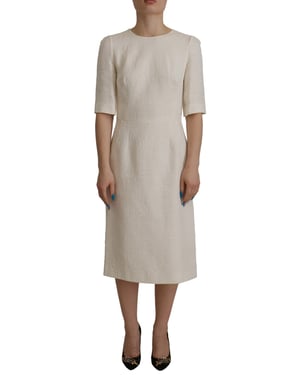 Vestido de mujer midi florido de brocado jacquard blanco de Dolce & Gabbana