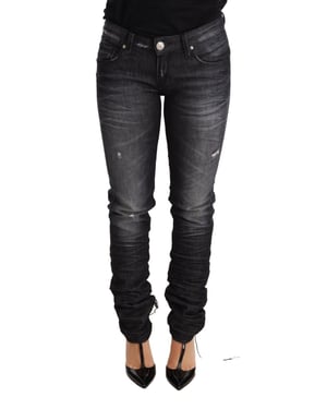 Jeans Skinny de Algodón Lavado Negro de Cintura Baja Acht