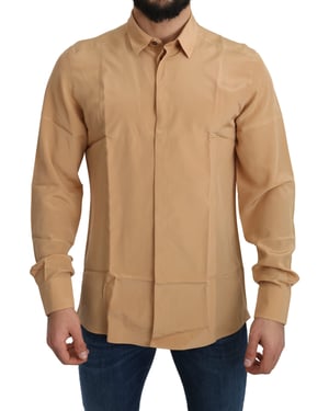 Camisa Slim Dorada para Hombre en Seda 100% Amarilla de Dolce & Gabbana