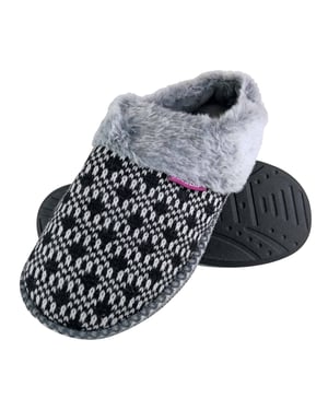 Dunlop - Ladies Cute Cosy Plush Memory Foam Knitted Slippers With Open Back Mules