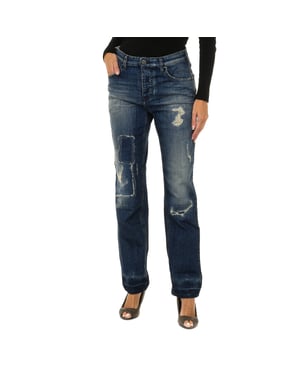 Pantalones largos tejanos efecto gastado y roto 6Y5990-5D3UZ mujer
