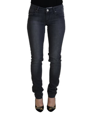 Jeans de mezclilla ajustados de cintura baja para mujer Acht Gray de algodón