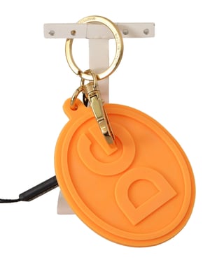 LLavero para hombre Dolce & Gabbana de goma naranja con logotipo DG en metal latón dorado