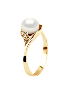 Anillo de perlas de agua dulce de 7-8 mm y 0,020 cts joyas de diamantes de oro blanco