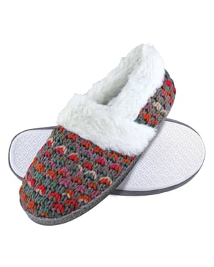 Dunlop - Ladies Cute Fluffy Plush Winter Warm Luxury Comfort Knitted House Slippers