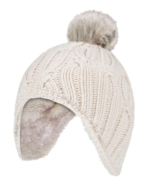Heat Holders - Girls Cable Knitted Beanie Hat with Pom Pom Bobble for Winter | Gorro aislante térmico cálido - Buttercream