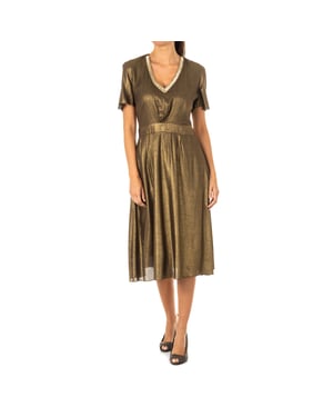 Vestido manga corta cuello de pico KWD007 mujer