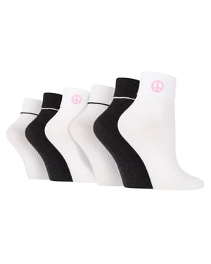 6 Pares Señoras Lounge Gire Puño Calcetines | Wildfeet | Calcetines de punto tobillo bordado - Paz