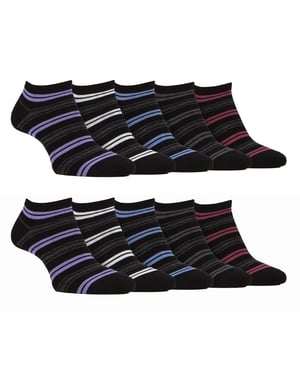 10 Pares de Calcetines de Bambú para Hombre | Farah | Striped Cushioned Ankle Socks - Black Stripe