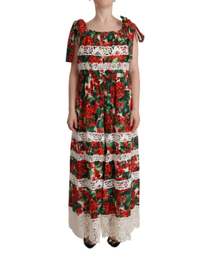 Vestido Largo Maxi de Encaje con Estampado de Geranios Multicolor para Mujer de Dolce & Gabbana