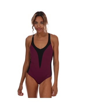 Speedo Opallux 1 pieza Black Purple Womens Swimsuit 8 12289D731