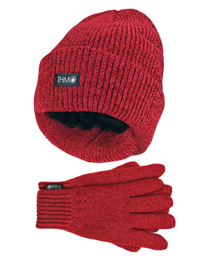 Set de gorro y guantes Thinsulate para mujer | THMO | Gorro y guantes de chenilla acanalada para mujer - Rojo
