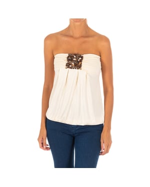Camiseta sin Mangas efecto top tejido ancho 10DMT0084 mujer