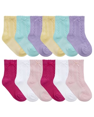 12 Pares de Calcetines de Cable y Lazo para Bebés - Surtidos