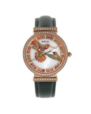 Reloj de banda de cuero Bertha Emily con nácar