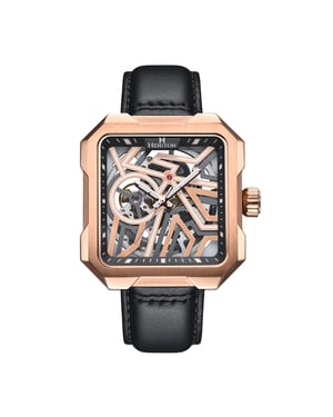 Reloj automático Heritor Campbell con correa de cuero y esqueleto