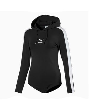 Puma Classics para mujeres con capucha con capucha de manga larga Bodysuit negro 596709 01