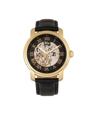 Reloj automático Reign Kahn con correa de cuero y esqueleto
