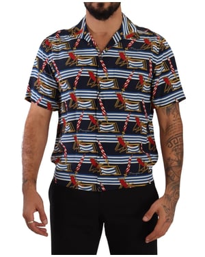 Camisa de manga corta de seda multicolor para hombre de Dolce & Gabbana