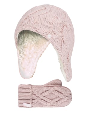 Heat Holders - Set de gorro y guantes de punto de bolita para niña - Rosa oscuro