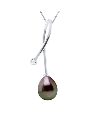 Colgante de diamantes 0.020 CTS Cultured Pearl Tahiti Pear 8-9 mm de oro blanco