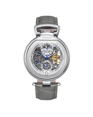 Reloj automático Heritor Lincoln con correa de cuero y esqueleto y fase lunar