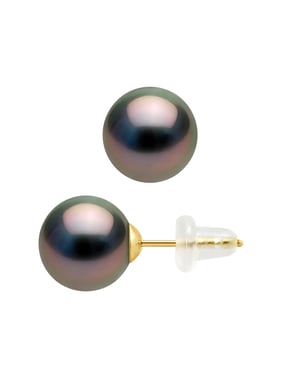 Pendientes de tachuelas Tahitian Pearls Ronda 8-9 mm de oro amarillo