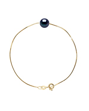 Pulsera Pearl cultivada Agua dulce de 8-9 mm Negro Venecian Yellow Gold