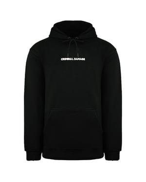 Daño criminal en todo el mundo sudadera con capucha negra para hombres