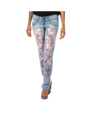 Pantalon largo tejano efecto roto con bajos pitillo F054176 mujer