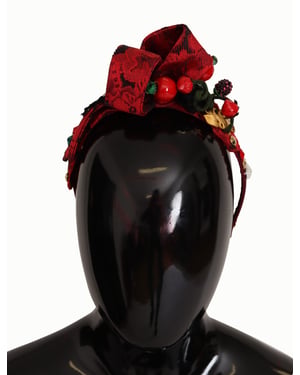 Diadema tiara de seda cherry con cristales y logo de la cinta de Dolce & Gabbana para mujer