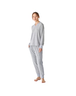 Pijama manga larga de punto suave cuello pico JJB5 mujer
