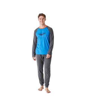 Pijama de algodón manga larga cuello redondo JJBEP6100 hombre