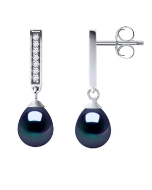 Pendientes colgan perlas de agua dulce de 6-7 mm Joyas de peras negras 925