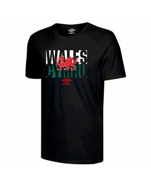 Camiseta negra para hombres de la bandera del dragón de umbro Gales