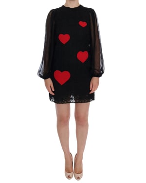 Vestido de cambio negro de encaje con corazón rojo de Dolce & Gabbana