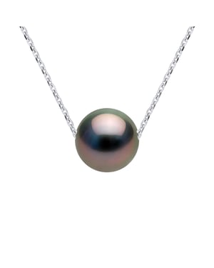 Collar de perlas cultivadas Tahiti Ronda de 8-9 mm Cadena de oro blanco