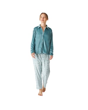 Pijama de botones manga larga terciopelo JJBEP1001 mujer