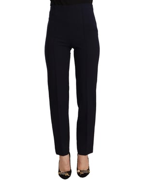 Pantalones Rectos de Mujer de Poliéster de Cintura Alta Negros AGLINI