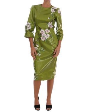 Vestido Sheath de Impresión de Rosas Verdes y Rosas de Dolce & Gabbana