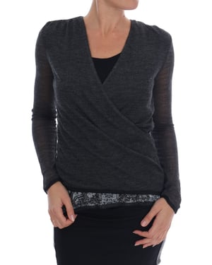Camiseta de manga larga de encaje de lana gris Ermanno Scervino