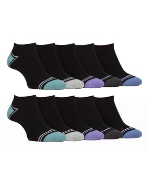 10 Pares de Calcetines de Bambú para Hombre | Farah | Striped Cushioned Ankle Socks - Negro